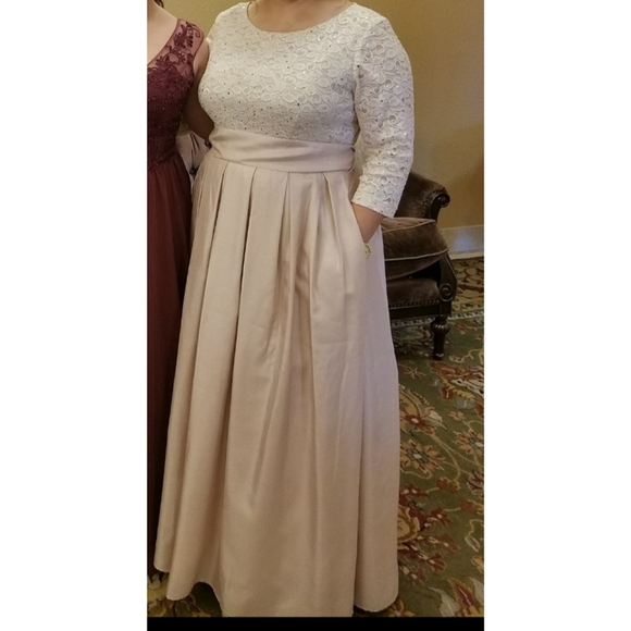 3/4 shimmer lace sleeve shantung skirt Mother of the Bride Dress Wedding Plus - Picture 2 of 11